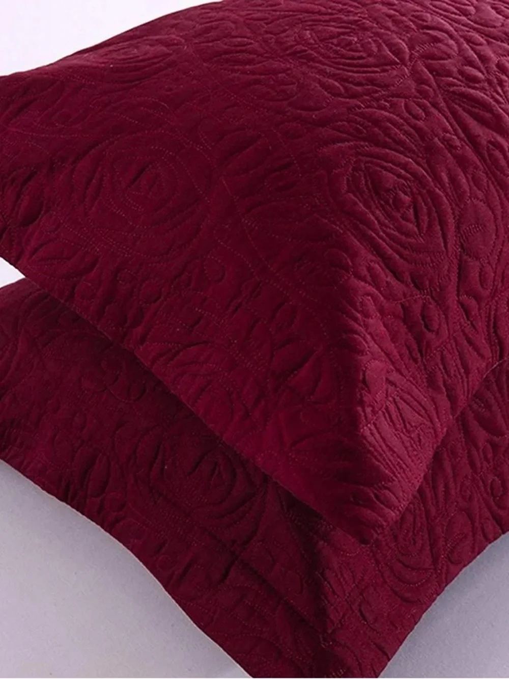 Quilted Pillow Shams in Deep Burgundy